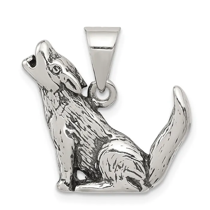Rings TreasureFineJewelers Sterling Silver Antiqued Wolf Charm