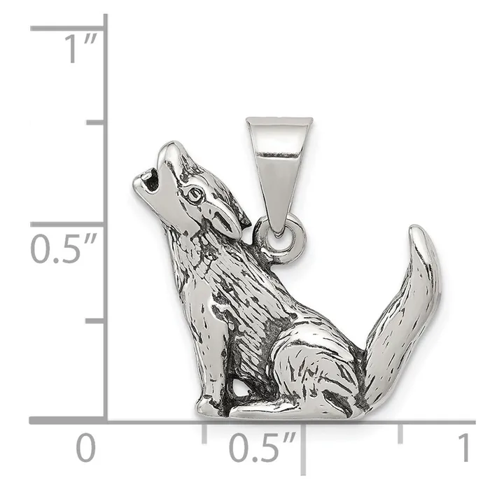 Rings TreasureFineJewelers Sterling Silver Antiqued Wolf Charm