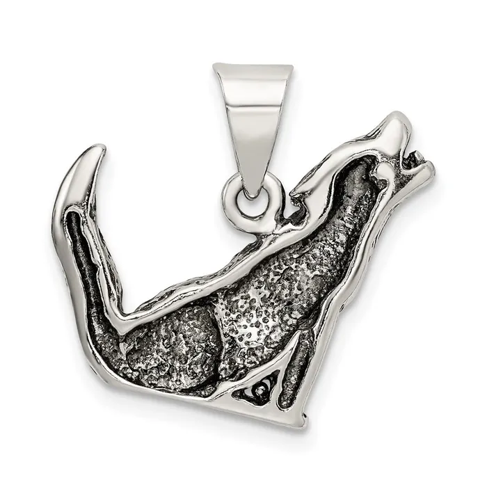 Rings TreasureFineJewelers Sterling Silver Antiqued Wolf Charm