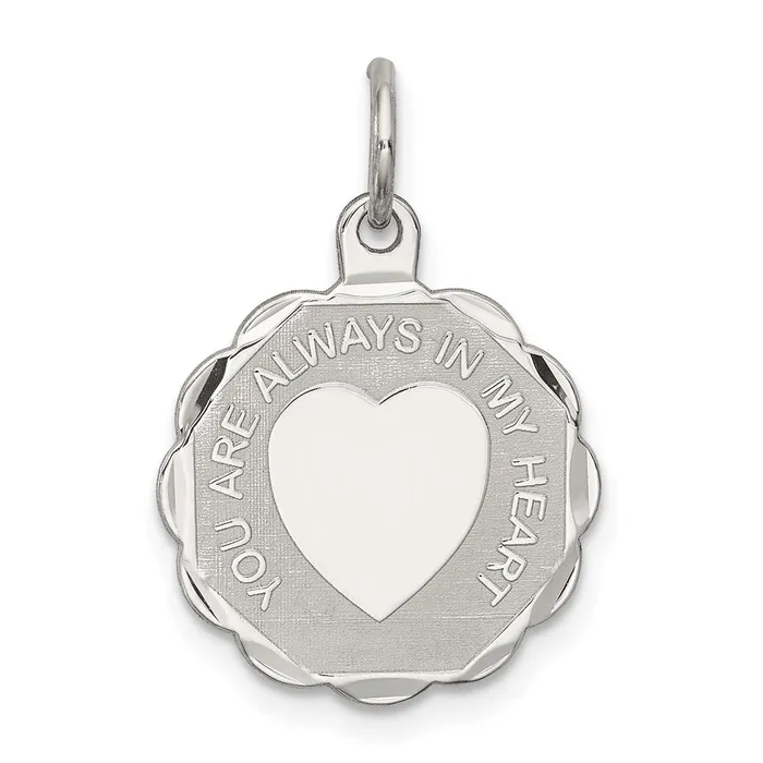 Rings TreasureFineJewelers Sterling Silver Rhodiumplated Your Always In My Heart Disc Charm Rings TreasureFineJewelers Sterling Silver Rhodiumplated Your Always In My Heart Disc Charm