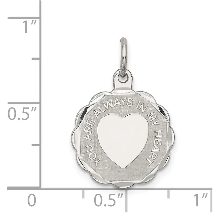 Rings TreasureFineJewelers Sterling Silver Rhodiumplated Your Always In My Heart Disc Charm
