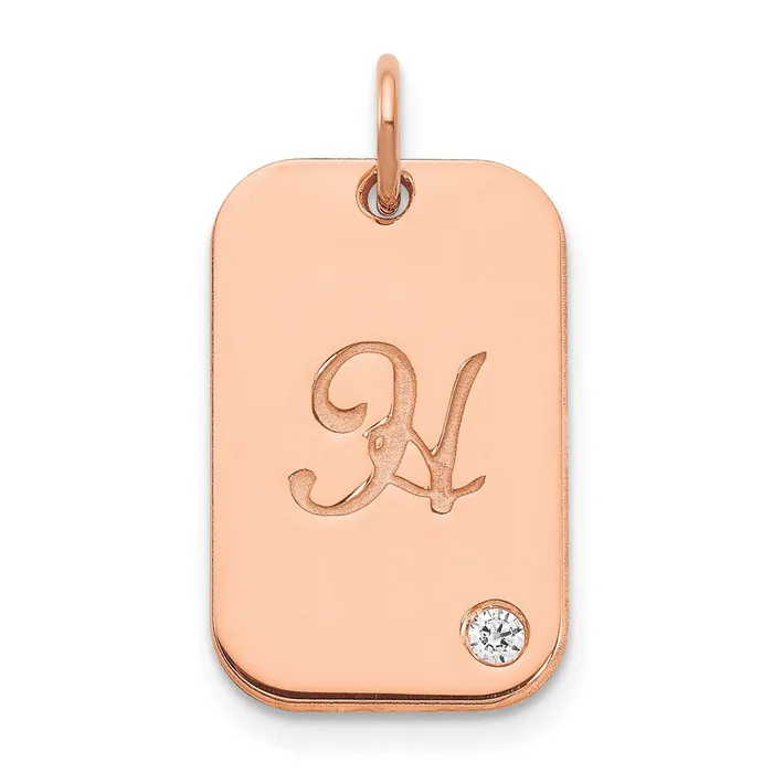 Rings TreasureFineJewelers Sterling SilverRoseplated Dog Tag with Diamond Charm Rings TreasureFineJewelers Sterling SilverRoseplated Dog Tag with Diamond Charm