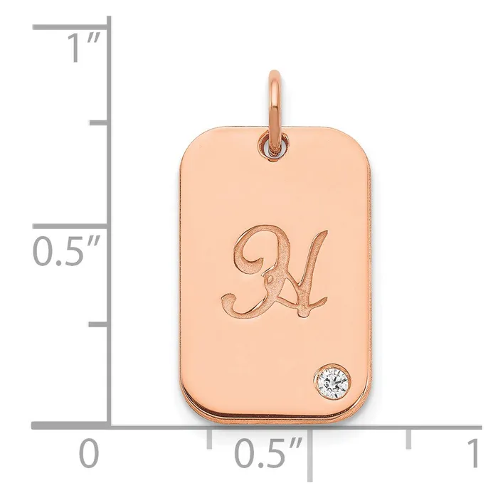 Rings TreasureFineJewelers Sterling SilverRoseplated Dog Tag with Diamond Charm