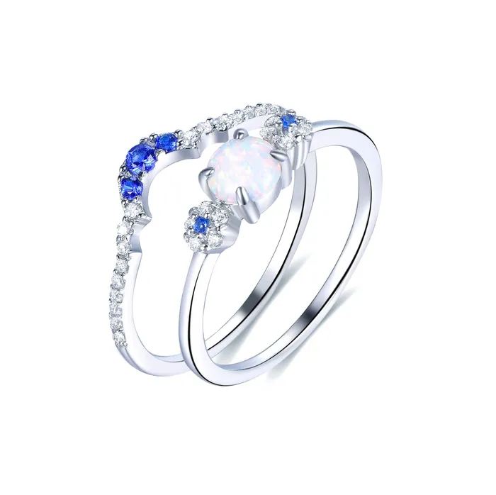 Rings Trendolla Viktoriia X Trendolla Celestial Cycle Sterling Silver Opals Diamond Ring Rings Trendolla Viktoriia X Trendolla Celestial Cycle Sterling Silver Opals Diamond Ring