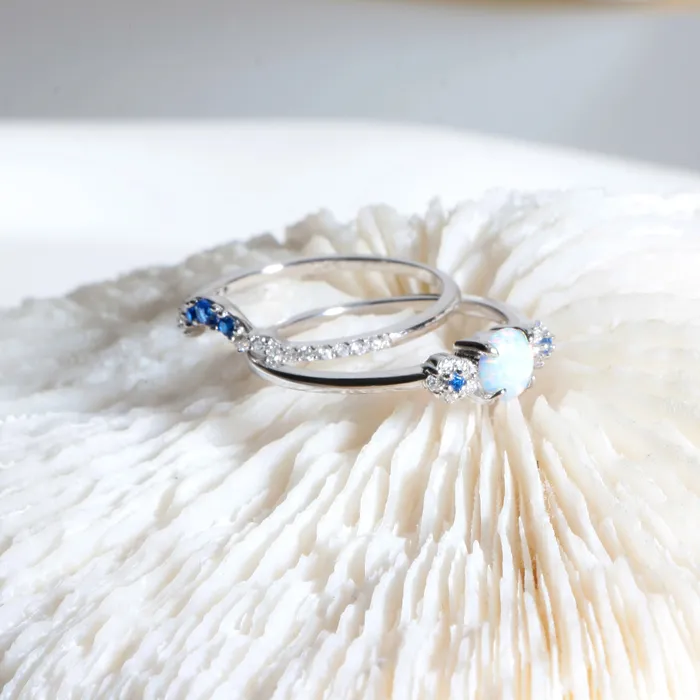 Rings Trendolla Viktoriia X Trendolla Celestial Cycle Sterling Silver Opals Diamond Ring