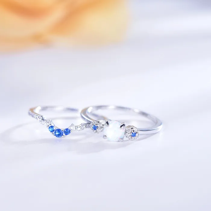 Rings Trendolla Viktoriia X Trendolla Celestial Cycle Sterling Silver Opals Diamond Ring