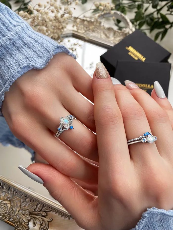 Rings Trendolla Viktoriia X Trendolla Celestial Cycle Sterling Silver Opals Diamond Ring