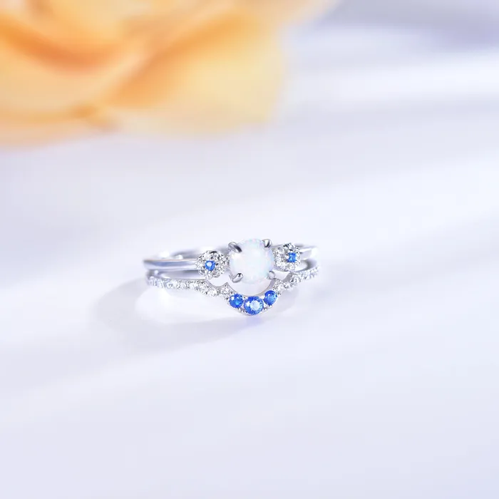 Rings Trendolla Viktoriia X Trendolla Celestial Cycle Sterling Silver Opals Diamond Ring