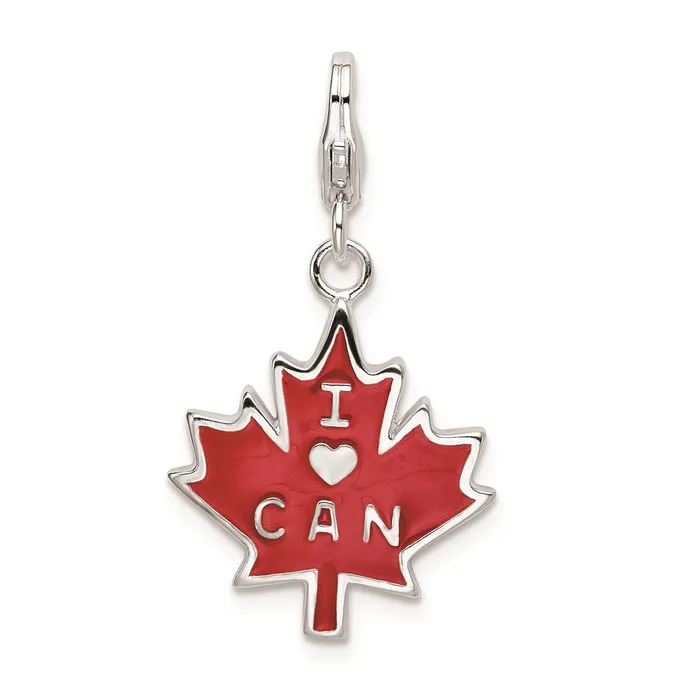 SS RH 3D Enameled I Love CAN Maple Leaf wLobster Clasp Charm TreasureFineJewelers Charm Necklaces SS RH 3D Enameled I Love CAN Maple Leaf wLobster Clasp Charm TreasureFineJewelers Charm Necklaces