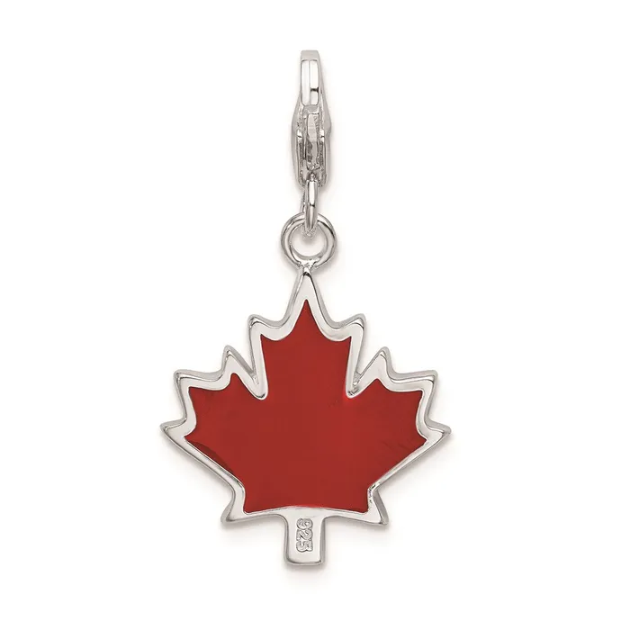 SS RH 3D Enameled I Love CAN Maple Leaf wLobster Clasp Charm TreasureFineJewelers Charm Necklaces