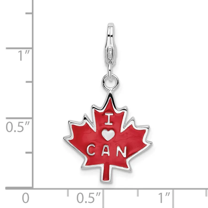 SS RH 3D Enameled I Love CAN Maple Leaf wLobster Clasp Charm TreasureFineJewelers Charm Necklaces