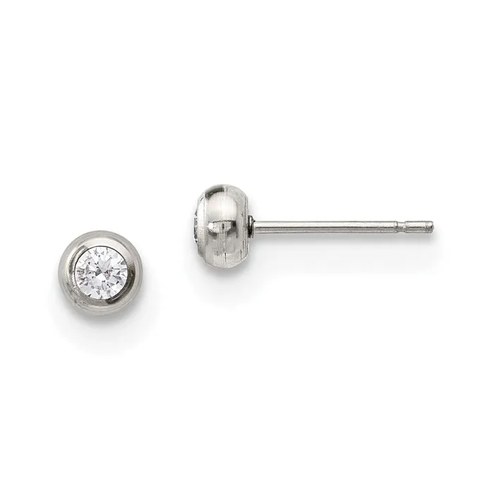 Stainless Steel Polished 3mm Bezel CZ Stud Post Earrings TreasureFineJewelers Earrings Stainless Steel Polished 3mm Bezel CZ Stud Post Earrings TreasureFineJewelers Earrings
