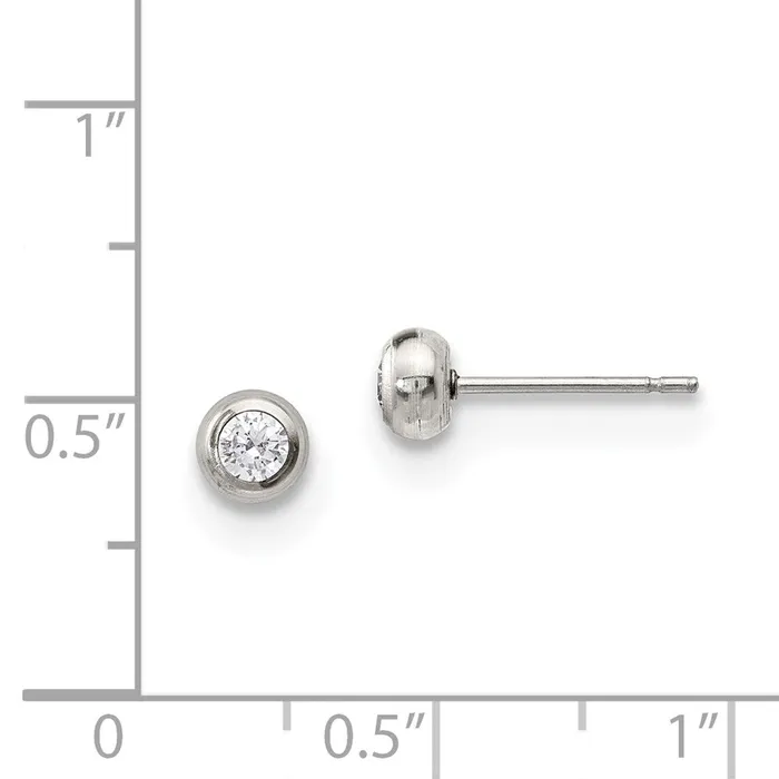 Stainless Steel Polished 3mm Bezel CZ Stud Post Earrings TreasureFineJewelers Earrings