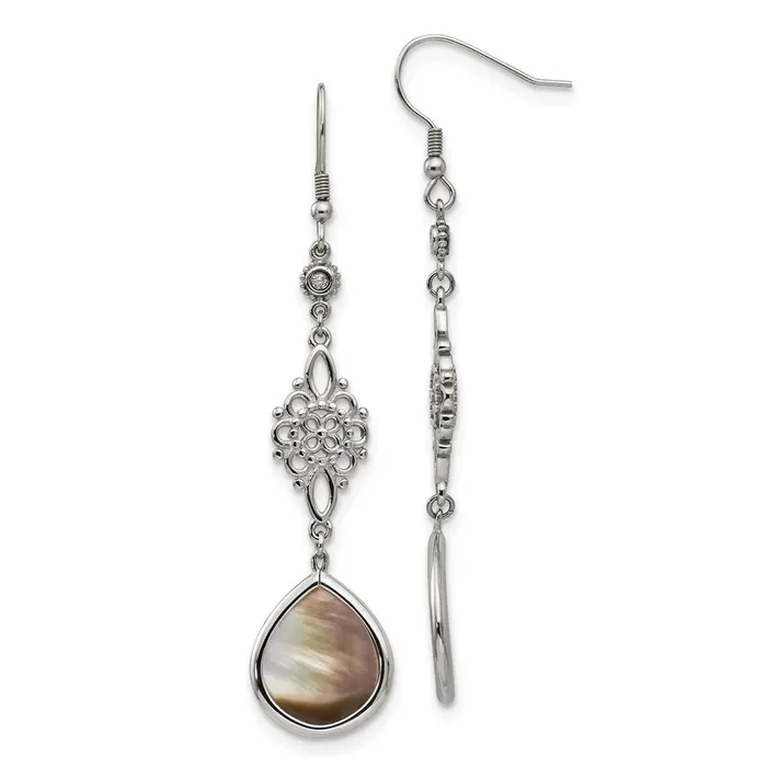 Stainless Steel Polished Black Mother of PearlCZ Dangle Earrings TreasureFineJewelers Earrings Stainless Steel Polished Black Mother of PearlCZ Dangle Earrings TreasureFineJewelers Earrings