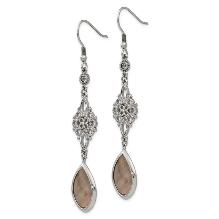 Stainless Steel Polished Black Mother of PearlCZ Dangle Earrings TreasureFineJewelers Earrings