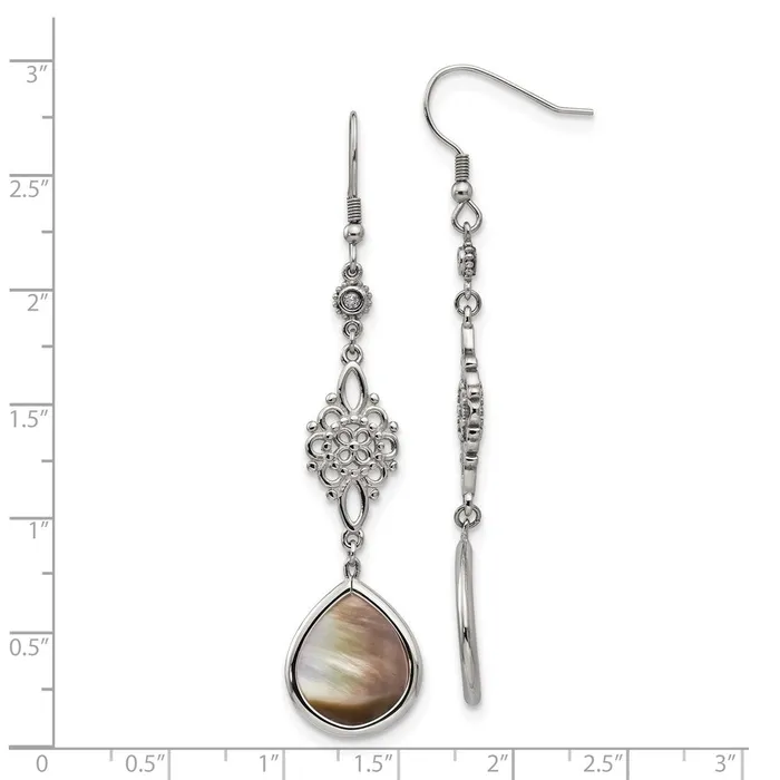 Stainless Steel Polished Black Mother of PearlCZ Dangle Earrings TreasureFineJewelers Earrings