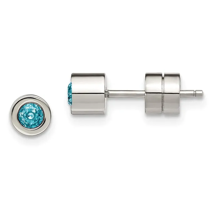 Stainless Steel Polished Blue CZ March Birthstone Post Earrings TreasureFineJewelers Earrings Stainless Steel Polished Blue CZ March Birthstone Post Earrings TreasureFineJewelers Earrings