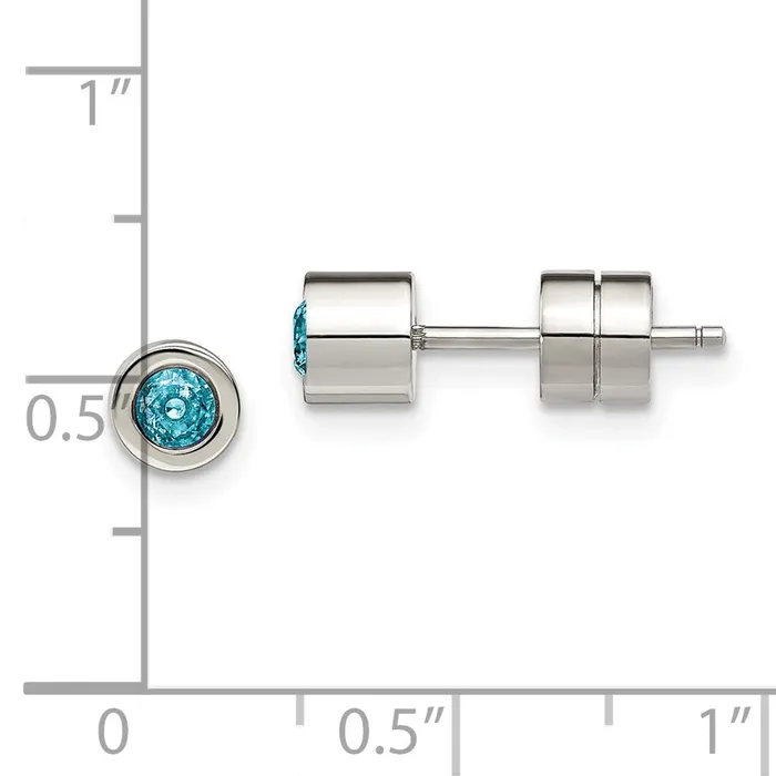 Stainless Steel Polished Blue CZ March Birthstone Post Earrings TreasureFineJewelers Earrings