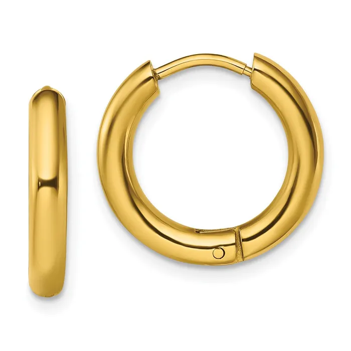 Stainless Steel Polished Yellow IPplated 3mm Hinged Hoop Earrings TreasureFineJewelers Earrings Stainless Steel Polished Yellow IPplated 3mm Hinged Hoop Earrings TreasureFineJewelers Earrings