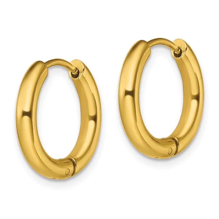 Stainless Steel Polished Yellow IPplated 3mm Hinged Hoop Earrings TreasureFineJewelers Earrings