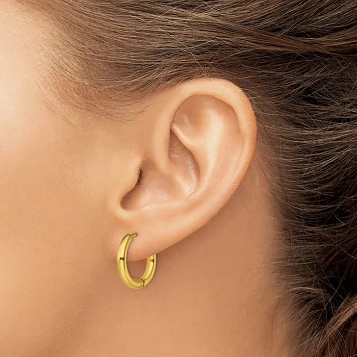 Stainless Steel Polished Yellow IPplated 3mm Hinged Hoop Earrings TreasureFineJewelers Earrings