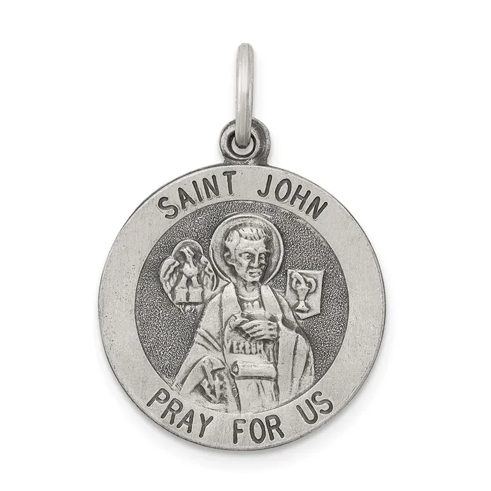Sterling Silver Antiqued Saint John Medal TreasureFineJewelers Rings