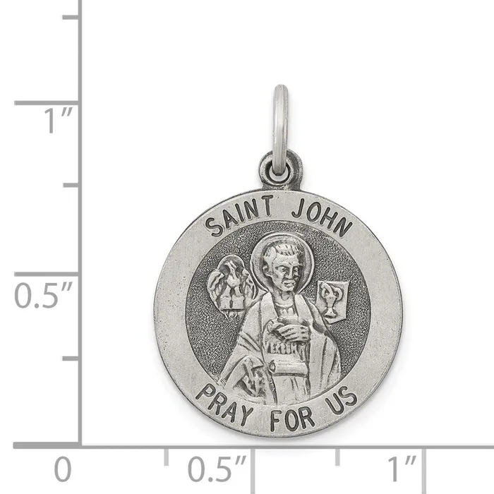 Sterling Silver Antiqued Saint John Medal TreasureFineJewelers Rings