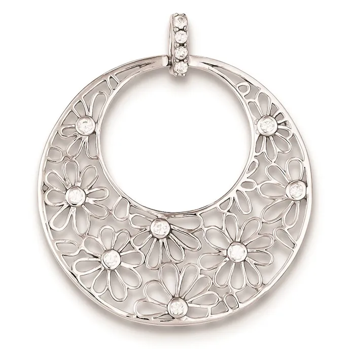 Sterling Silver Cutout Flowers and CZ Circle Pendant TreasureFineJewelers Necklaces Sterling Silver Cutout Flowers and CZ Circle Pendant TreasureFineJewelers Necklaces