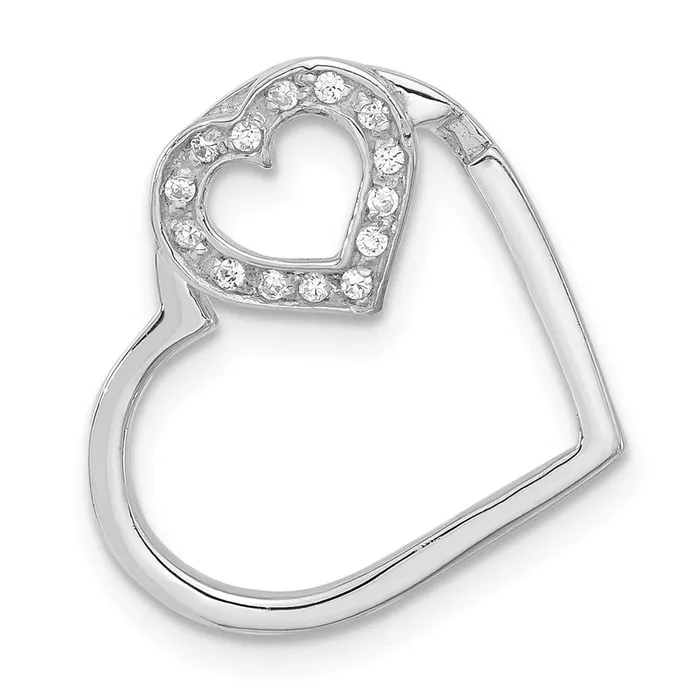 Sterling Silver CZ Double Heart Chain Slide TreasureFineJewelers Necklaces Sterling Silver CZ Double Heart Chain Slide TreasureFineJewelers Necklaces