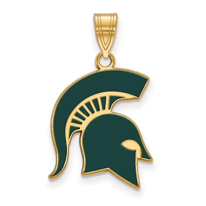 Sterling Silver Goldplated Michigan State University Spartan Large Enameled Pendant TreasureFineJewelers Necklaces Sterling Silver Goldplated Michigan State University Spartan Large Enameled Pendant TreasureFineJewelers Necklaces