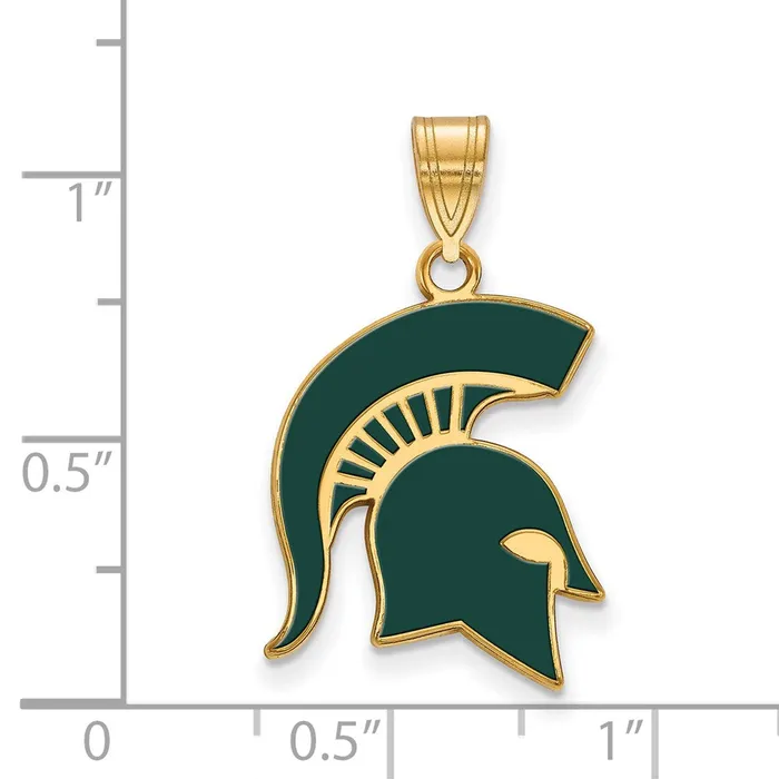 Sterling Silver Goldplated Michigan State University Spartan Large Enameled Pendant TreasureFineJewelers Necklaces