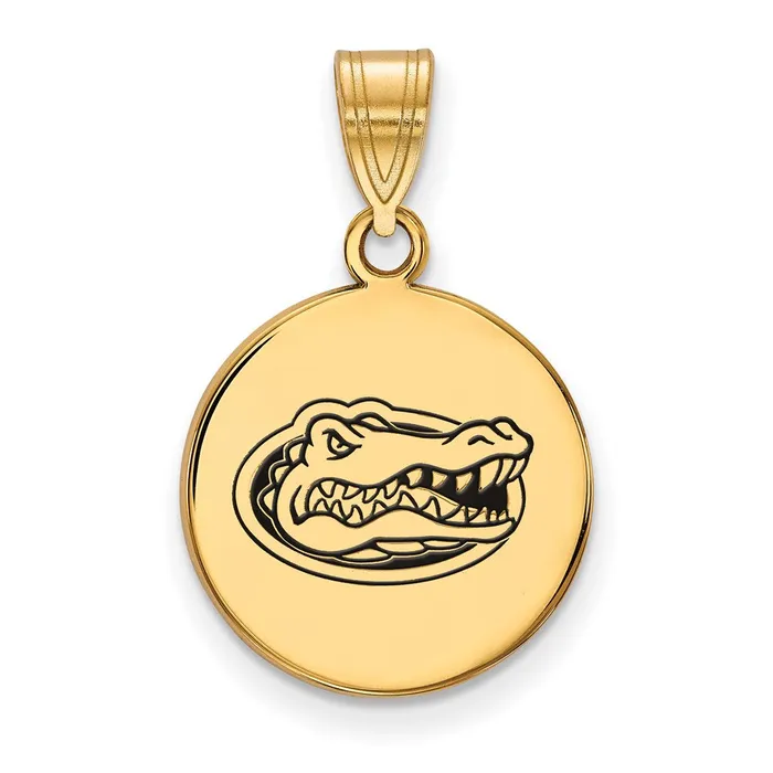 Sterling Silver Goldplated University of Florida Gator Medium Enameled Disc Pendant TreasureFineJewelers Necklaces Sterling Silver Goldplated University of Florida Gator Medium Enameled Disc Pendant TreasureFineJewelers Necklaces