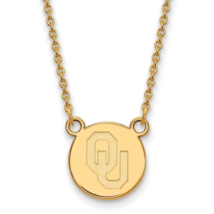 Sterling Silver Goldplated University of Oklahoma OU Small Disc 18 inch Necklace TreasureFineJewelers Necklaces Sterling Silver Goldplated University of Oklahoma OU Small Disc 18 inch Necklace TreasureFineJewelers Necklaces