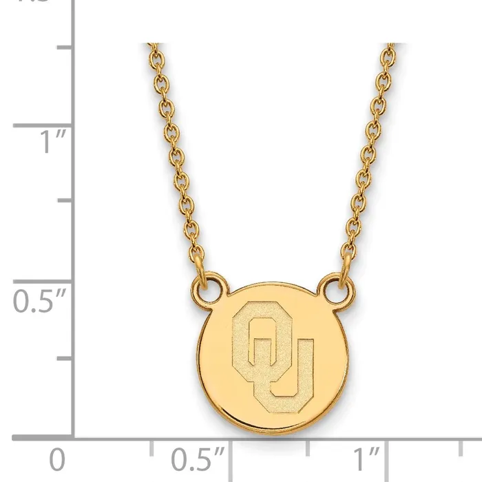 Sterling Silver Goldplated University of Oklahoma OU Small Disc 18 inch Necklace TreasureFineJewelers Necklaces