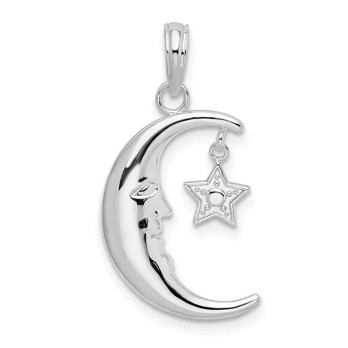 Sterling Silver Moveable Polished Crescent Moon wStar Pendant TreasureFineJewelers Necklaces Sterling Silver Moveable Polished Crescent Moon wStar Pendant TreasureFineJewelers Necklaces