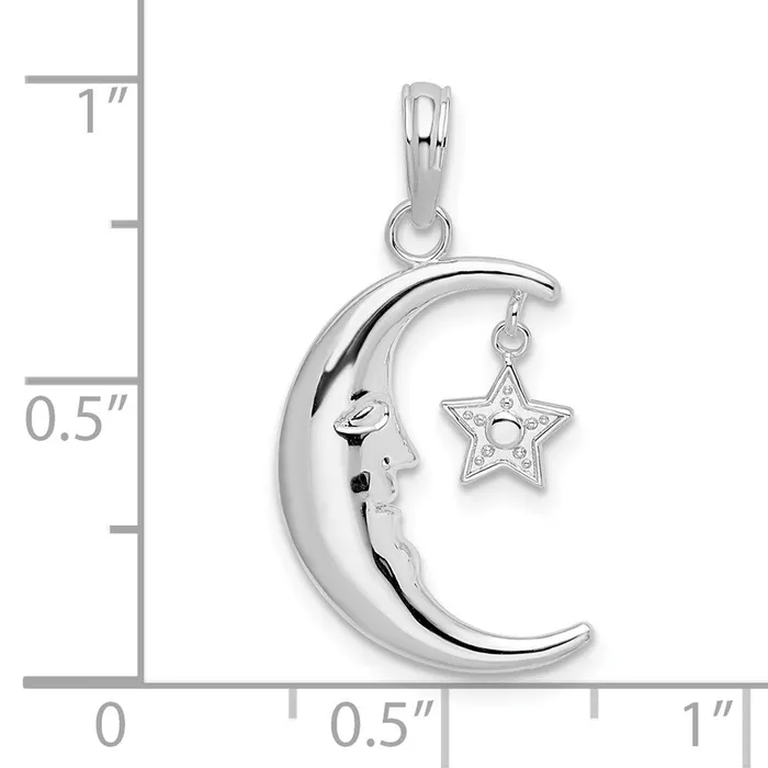 Sterling Silver Moveable Polished Crescent Moon wStar Pendant TreasureFineJewelers Necklaces
