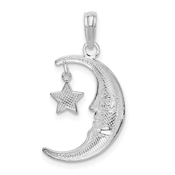 Sterling Silver Moveable Polished Crescent Moon wStar Pendant TreasureFineJewelers Necklaces