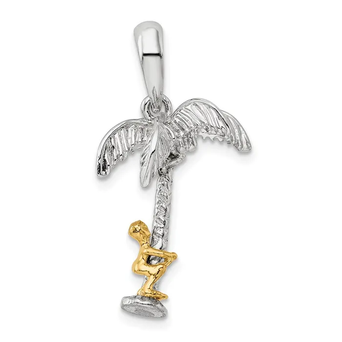 Sterling Silver Polish 3D Palm Tree w14k Moving Climber Pendant TreasureFineJewelers Necklaces Sterling Silver Polish 3D Palm Tree w14k Moving Climber Pendant TreasureFineJewelers Necklaces