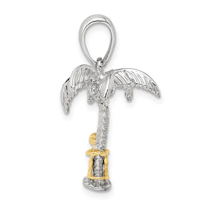 Sterling Silver Polish 3D Palm Tree w14k Moving Climber Pendant TreasureFineJewelers Necklaces