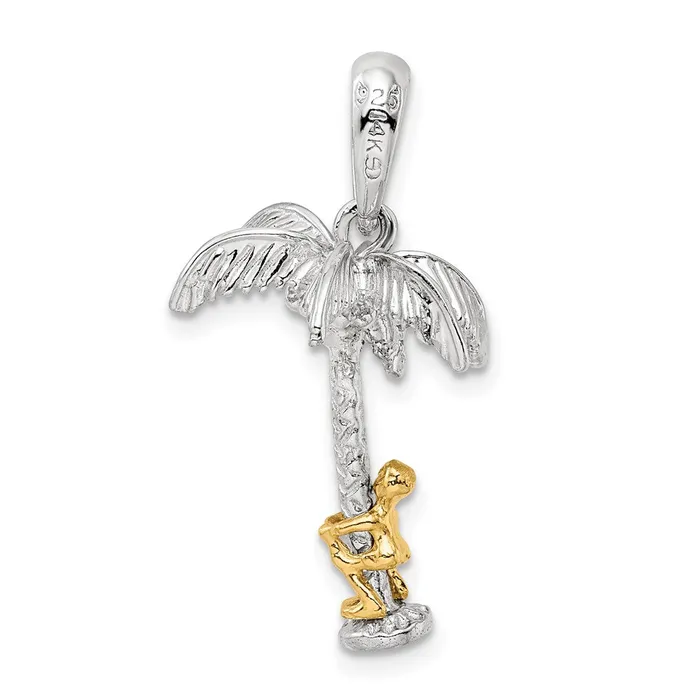 Sterling Silver Polish 3D Palm Tree w14k Moving Climber Pendant TreasureFineJewelers Necklaces