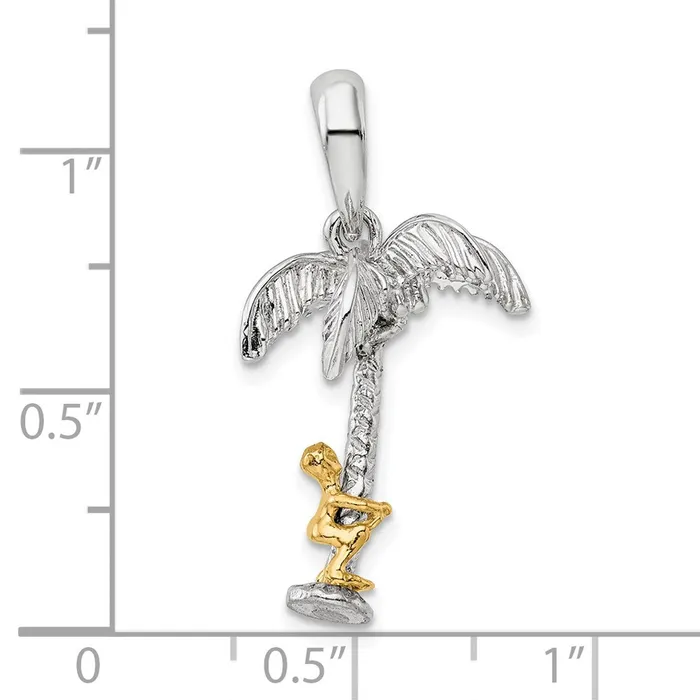 Sterling Silver Polish 3D Palm Tree w14k Moving Climber Pendant TreasureFineJewelers Necklaces