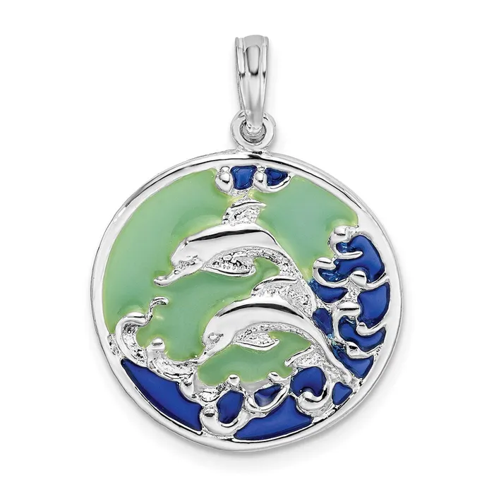 Sterling Silver Polished Enameled Dolphins Pendant TreasureFineJewelers Necklaces Sterling Silver Polished Enameled Dolphins Pendant TreasureFineJewelers Necklaces