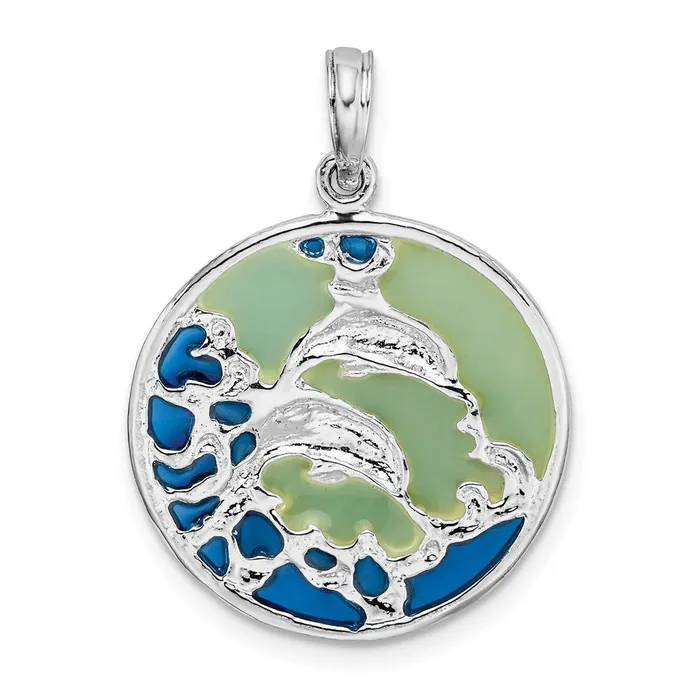 Sterling Silver Polished Enameled Dolphins Pendant TreasureFineJewelers Necklaces