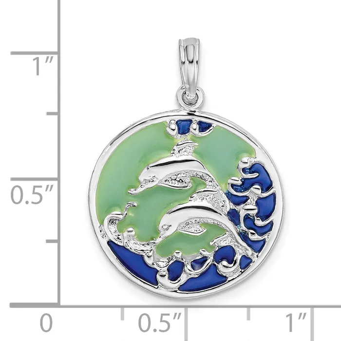 Sterling Silver Polished Enameled Dolphins Pendant TreasureFineJewelers Necklaces