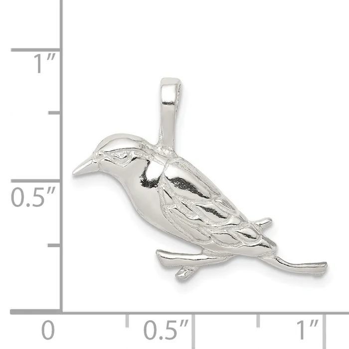 Sterling Silver Polished Perched Bird Chain Slide Pendant TreasureFineJewelers Necklaces
