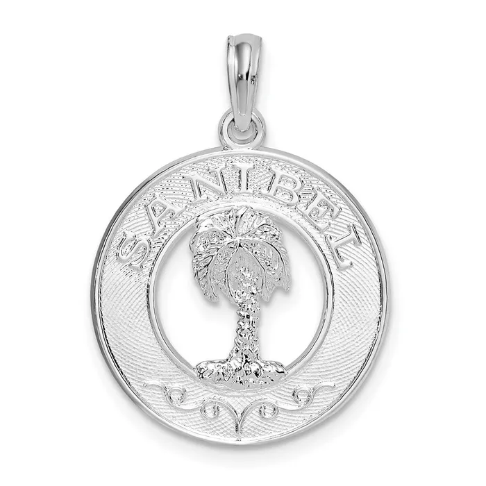 Sterling Silver Polished Sanibel Circle wPalm Tree Pendant TreasureFineJewelers Necklaces Sterling Silver Polished Sanibel Circle wPalm Tree Pendant TreasureFineJewelers Necklaces