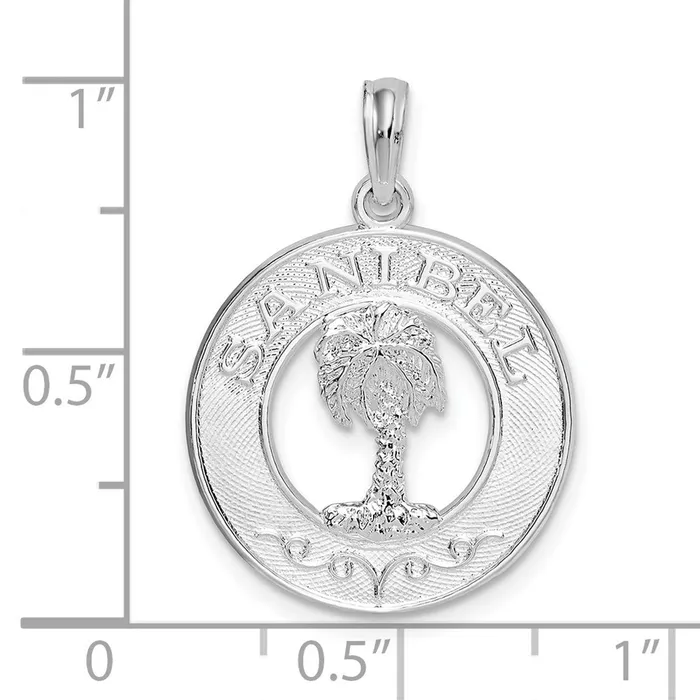 Sterling Silver Polished Sanibel Circle wPalm Tree Pendant TreasureFineJewelers Necklaces