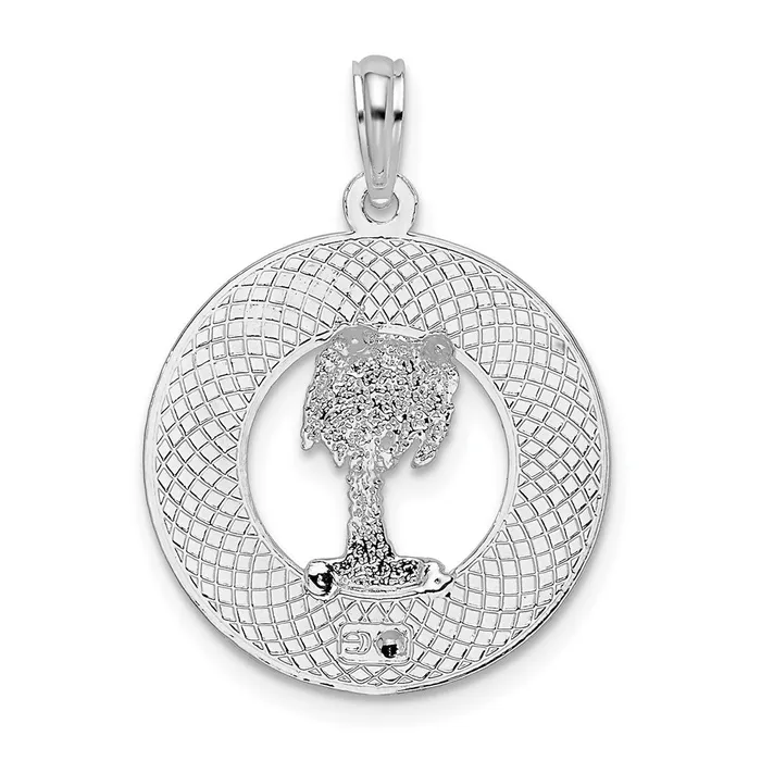 Sterling Silver Polished Sanibel Circle wPalm Tree Pendant TreasureFineJewelers Necklaces