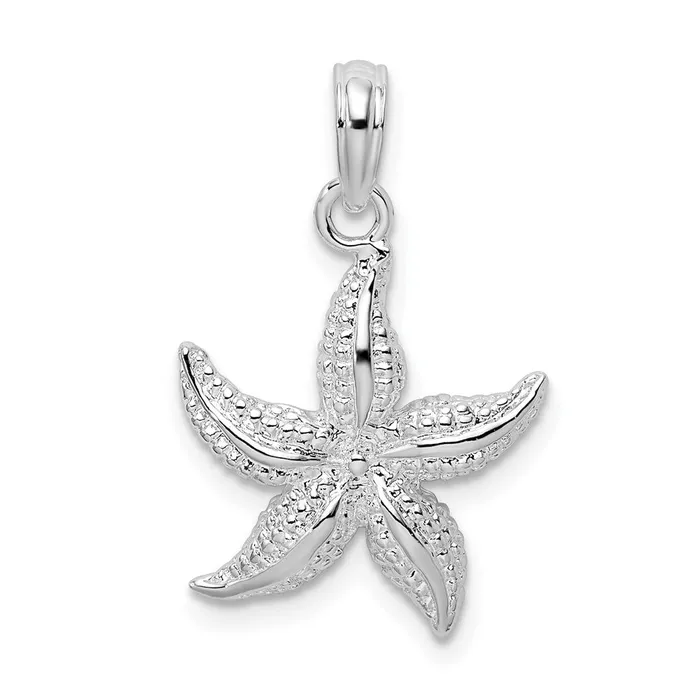 Sterling Silver Polished Textured Starfish Pendant TreasureFineJewelers Necklaces Sterling Silver Polished Textured Starfish Pendant TreasureFineJewelers Necklaces