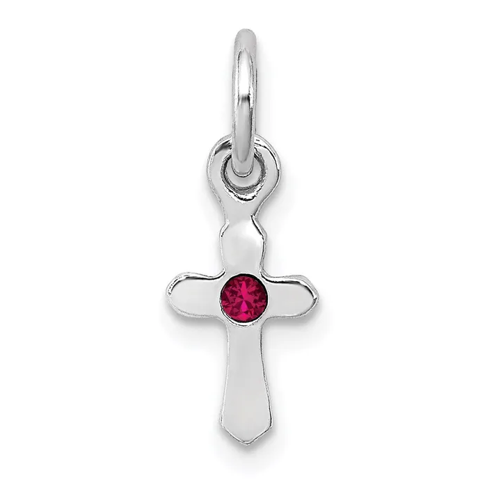Sterling Silver RHpltd Childs July Red Preciosca Crystal Cross Pendant TreasureFineJewelers Necklaces